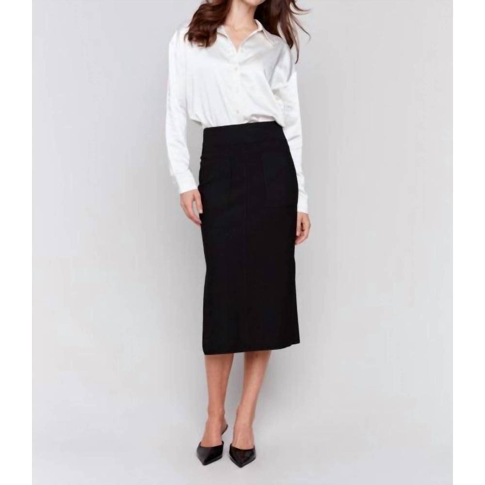 NEW CHARLIE B gutsy front patch pocket crepe skirt in black